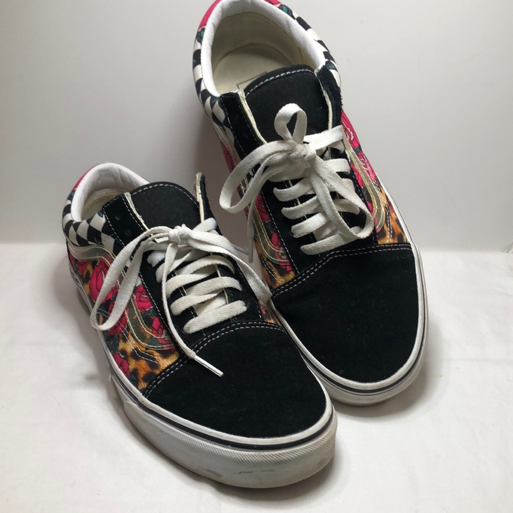 Vans Old Skool Rose Animal Print Checkerboard Mens Shoes 10.5